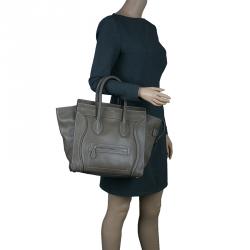 Pre Owned Celine Grey Leather Mini Luggage Tote Bag
