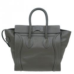 Pre Owned Celine Grey Leather Mini Luggage Tote Bag