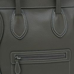 Pre Owned Celine Grey Leather Mini Luggage Tote Bag