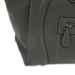 Pre Owned Celine Grey Leather Mini Luggage Tote Bag