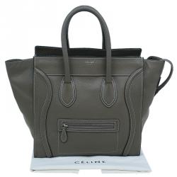 Pre Owned Celine Grey Leather Mini Luggage Tote Bag