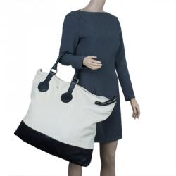 Pre Owned Celine White And Black Leather Oversized Folded Tote
