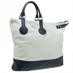 Pre Owned Celine White And Black Leather Oversized Folded Tote