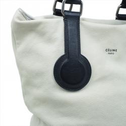 Pre Owned Celine White And Black Leather Oversized Folded Tote