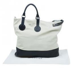 Pre Owned Celine White And Black Leather Oversized Folded Tote