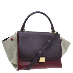 Pre Owned Celine Tri Color Leather/Canvas Medium Trapeze Bag