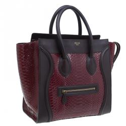Pre Owned Celine Burgundy Python and Leather Mini Luggage Tote