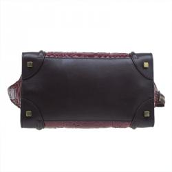 Pre Owned Celine Burgundy Python and Leather Mini Luggage Tote