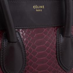 Pre Owned Celine Burgundy Python and Leather Mini Luggage Tote
