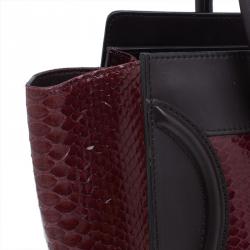 Pre Owned Celine Burgundy Python and Leather Mini Luggage Tote