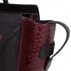 Pre Owned Celine Burgundy Python and Leather Mini Luggage Tote