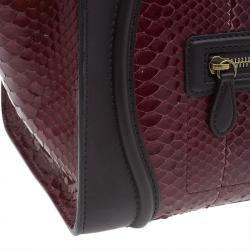 Pre Owned Celine Burgundy Python and Leather Mini Luggage Tote