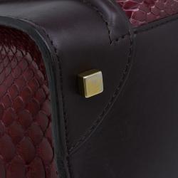 Pre Owned Celine Burgundy Python and Leather Mini Luggage Tote