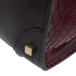 Pre Owned Celine Burgundy Python and Leather Mini Luggage Tote