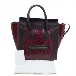 Pre Owned Celine Burgundy Python and Leather Mini Luggage Tote