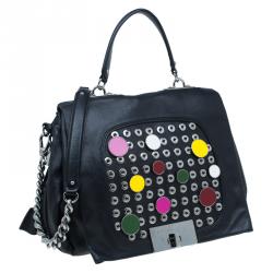 Pre Owned Celine Black Soft Leather Snaps Top Handle Bag