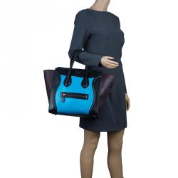 Pre Owned Celine Tri-Color Leather Mini Luggage Tote Bag
