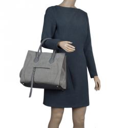 Pre Owned Celine Grey Croc Embossed Leather Small Phantom Luggage Tote