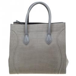 Pre Owned Celine Grey Croc Embossed Leather Small Phantom Luggage Tote