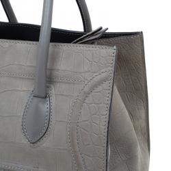 Pre Owned Celine Grey Croc Embossed Leather Small Phantom Luggage Tote