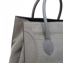Pre Owned Celine Grey Croc Embossed Leather Small Phantom Luggage Tote