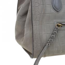 Pre Owned Celine Grey Croc Embossed Leather Small Phantom Luggage Tote