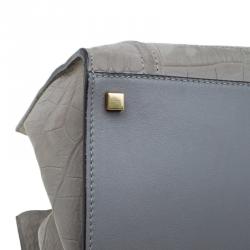Pre Owned Celine Grey Croc Embossed Leather Small Phantom Luggage Tote
