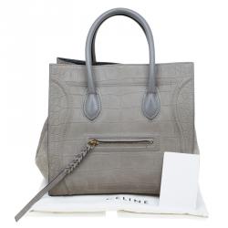 Pre Owned Celine Grey Croc Embossed Leather Small Phantom Luggage Tote