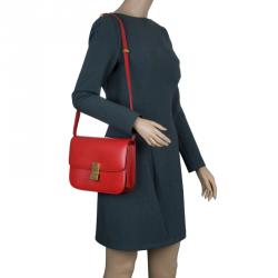 Pre Owned Celine Red Leather Medium Classic Box Shoulder Bag