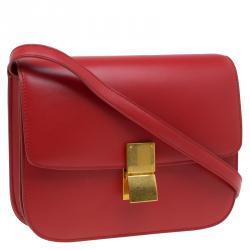 Pre Owned Celine Red Leather Medium Classic Box Shoulder Bag