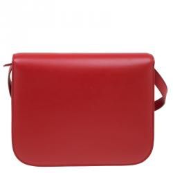 Pre Owned Celine Red Leather Medium Classic Box Shoulder Bag