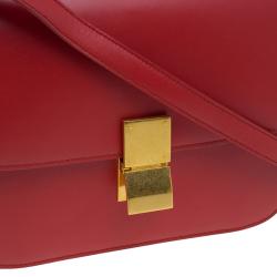 Pre Owned Celine Red Leather Medium Classic Box Shoulder Bag