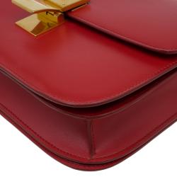 Pre Owned Celine Red Leather Medium Classic Box Shoulder Bag