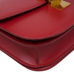 Pre Owned Celine Red Leather Medium Classic Box Shoulder Bag