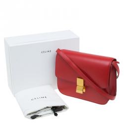 Pre Owned Celine Red Leather Medium Classic Box Shoulder Bag