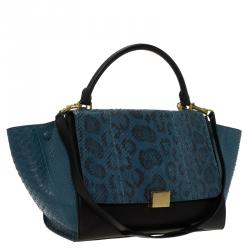 Celine Blue/Black Python Medium Trapeze Bag