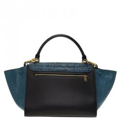 Celine Blue/Black Python Medium Trapeze Bag