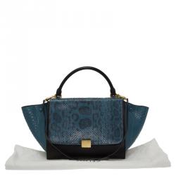 Celine Blue/Black Python Medium Trapeze Bag