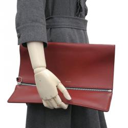 Pre Owned Celine Bordeaux Leather Oversized Zip Clutch Bag