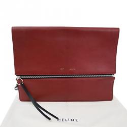 Pre Owned Celine Bordeaux Leather Oversized Zip Clutch Bag