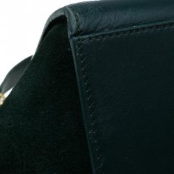Pre Owned Celine Emerald Croc Stamped Leather Medium Trapeze Bag