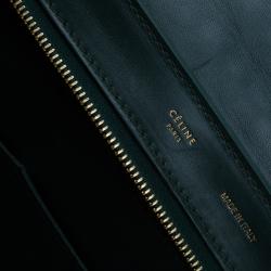 Pre Owned Celine Emerald Croc Stamped Leather Medium Trapeze Bag