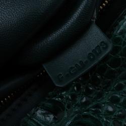 Pre Owned Celine Emerald Croc Stamped Leather Medium Trapeze Bag