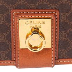 Pre Owned Celine Dark Brown Macadam Coated Canvas Flap Shoulder Bag