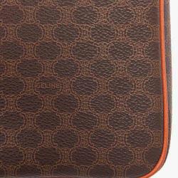 Pre Owned Celine Dark Brown Macadam Coated Canvas Flap Shoulder Bag