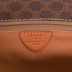 Pre Owned Celine Dark Brown Macadam Coated Canvas Flap Shoulder Bag