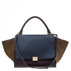 Pre Owned Celine Tri Color Leather/Suede Small Trapeze Bag