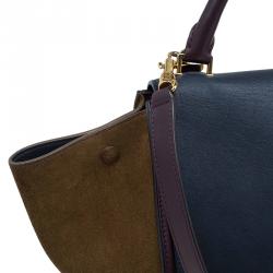 Pre Owned Celine Tri Color Leather/Suede Small Trapeze Bag