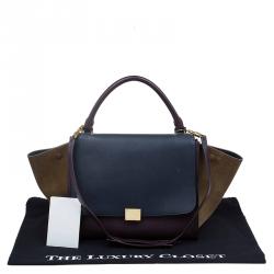 Pre Owned Celine Tri Color Leather/Suede Small Trapeze Bag