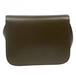 Pre Owned Celine Olive Green Leather Medium Classic Box Shoulder Bag